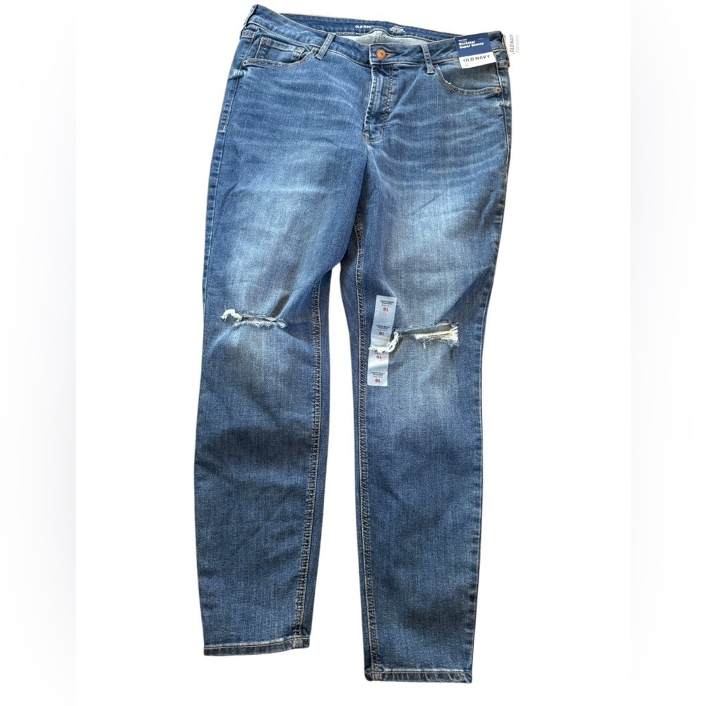 Old Navy Rockstar Women's Blue Distressed Super Skinny High Rise Jeans Size 16